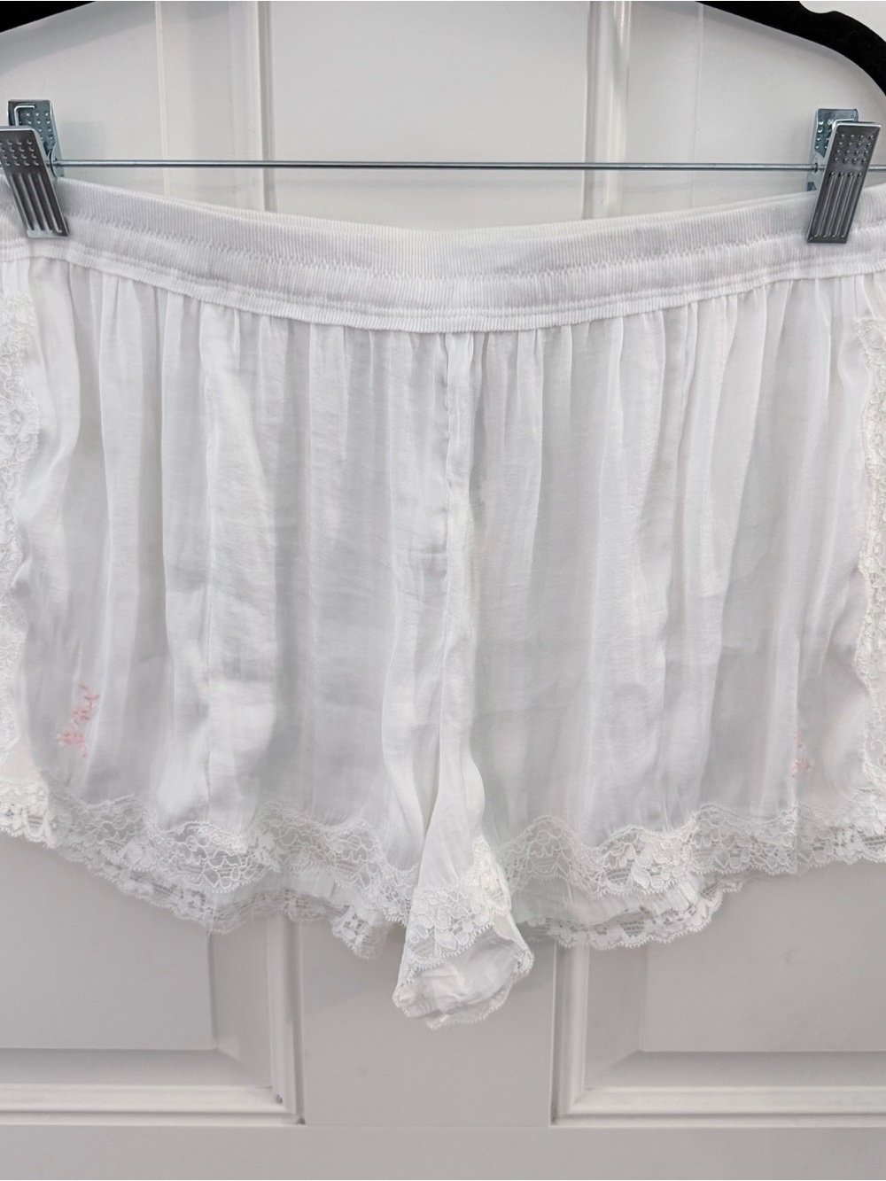 Intimately Free People Sleep Shorts L | White Lace Trim Floral